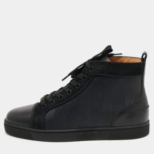 Christian Louboutin Black Leather and Suede Louis High Top Sneakers Size 41