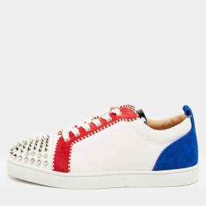 Christian Louboutin Tricolor Suede, Canvas and Patent Leather Louis Junior Spikes Sneakers Size 42