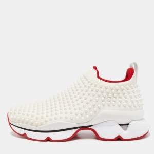 Christian Louboutin White Neoprene Spike Sock Sneakers Size 40