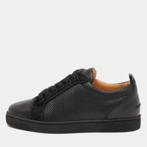 Christian Louboutin Black Leather Louis Junior Low Top Sneakers Size 40