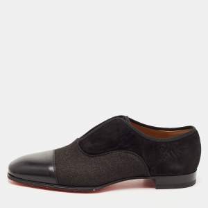 Christian Louboutin Black Leather and Denim Alpha Cap Toe Loafers Size 40