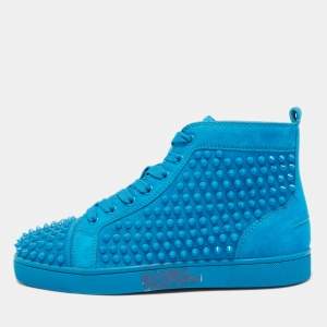 Christian Louboutin Blue Suede Louis Spike High Top Sneakers Size 39.5
