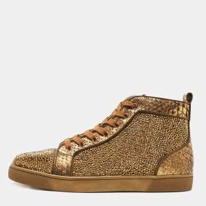 Christian Louboutin Gold Python Louis Flat Strass High-Top Sneakers Size 44