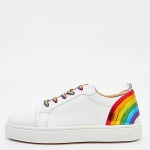 Christian Louboutin White Leather Arkenspeed Rainbow Sneakers Size 40.5