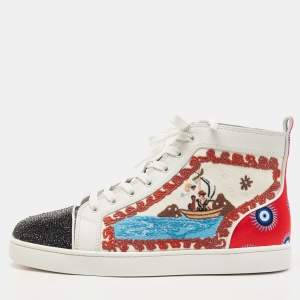 Christian Louboutin Multicolor Boat Embroidered Canvas and Leather No Limit Sneakers Size 44