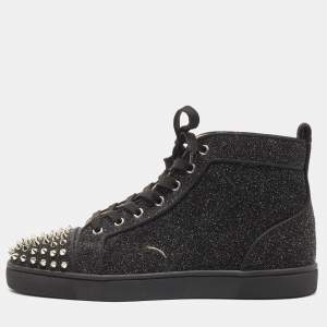 Christian Louboutin Black Glitter Louis Spike High Top Sneakers Size 42