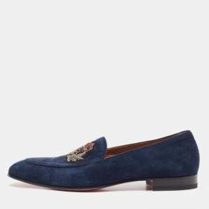 Christian Louboutin Navy Blue Suede Nile Loafers Size 43