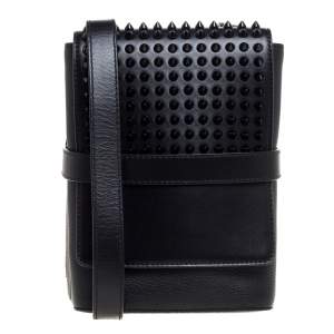 Christian Louboutin Black Leather Studded Benech Reporter Crossbody Bag
