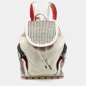 Christian Louboutin White/Red Leather Explorafunk Backpack