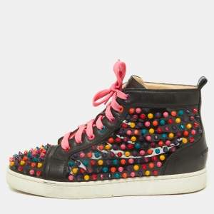 Christian Louboutin Black Patent and Leather Multicolor Spikes Louis Sneakers Size 42