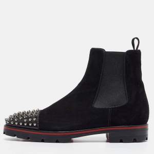 Christian Louboutin Black Suede Melon Spikes Ankle Boots Size 43