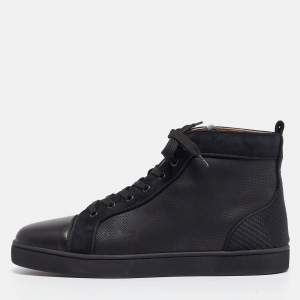 Christian Louboutin Black Perforated Leather and Grosgrain Louis Orlato Sneakers Size 45