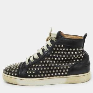 Christian Louboutin Black Leather Louis Spikes Sneakers Size 41