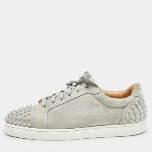 Christian Louboutin Grey Suede Louis Junior Spike Low Top Sneakers Size 45.5