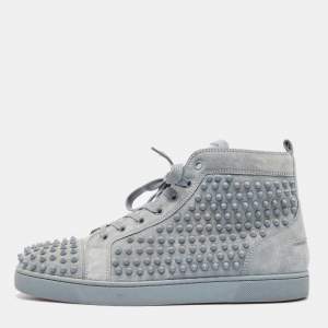 Christian Louboutin Grey Suede Louis Spike High Top Sneakers Size 43