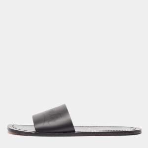 Christian Louboutin Black Leather Coolraoul Flat Slides Size 42