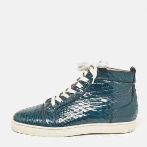 Christian Louboutin Green Python Leather Louis High Top Sneakers Size 43.5