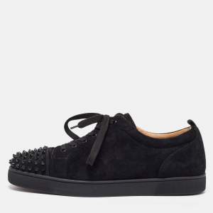 Christian Louboutin Black Suede Louis Junior Spikes Low Top Sneakers Size 46