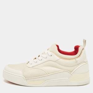 Christian Louboutin White Leather and Canvas Aurelien Sneakers Size 43