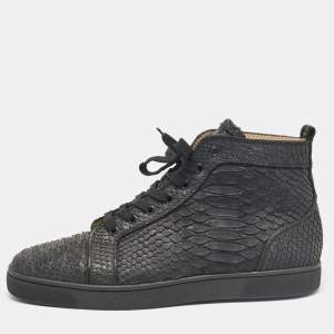 Christian Louboutin Black Python Louis Flat High Top Sneakers Size 46