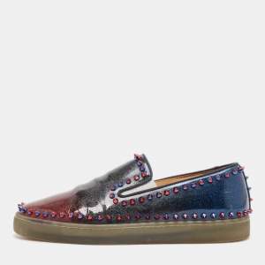 Christian Louboutin Multicolor Ombre Glitter Patent Leather Pik Boat Sneakers Size 42.5