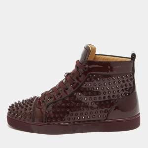 Christian Louboutin Burgundy Patent Leather Louis Spikes High Top Sneakers Size 43.5