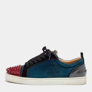 Christian Louboutin Multicolor Patent Leather and Velvet Louis Junior Spikes Low Top Sneakers Size 43