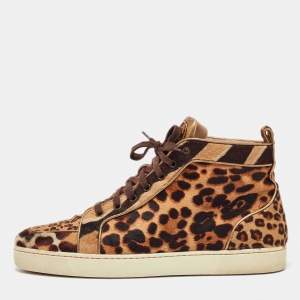 Christian Louboutin Brown Calf Hair Rantus Orlato High Top Sneakers Size 43