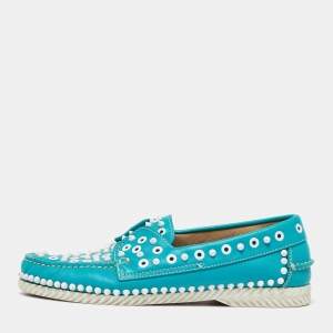 Christian Louboutin Blue Leather Spiked Yacht Loafers Size 43