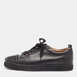 Christian Louboutin Black Leather Louis Spikes Lace Up Sneakers Size 42