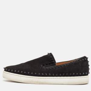 Christian Louboutin Black Suede Pik Boat Slip On Sneakers Size 44