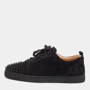 Christian Louboutin Black Suede Louis Junior Spikes Sneakers Size 44