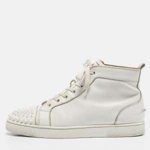 Christian Louboutin White Leather Louis Spikes High Top Sneakers Size 43.5