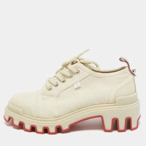 Christian Louboutin Cream Canvas Panamic Lace Up Sneakers Size 42