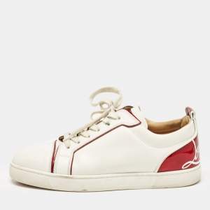 Christian Louboutin White/Red Leather Louis Junior Lace Up Sneakers Size 44