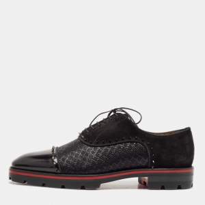 Christian Louboutin Black Leather and Suede Spikes Champignac Oxfords Size 42.5
