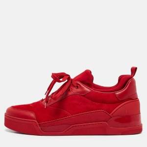 Christian Louboutin Red Leather and Suede Aurelien Low Top Sneakers Size 45