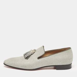 Christian Louboutin Silver Glitter Dandelion Tassel Loafers Size 44