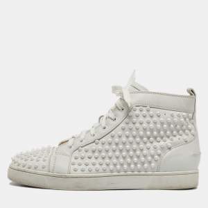 Christian Louboutin White Leather Louis Spikes High Top Sneakers Size 44.5
