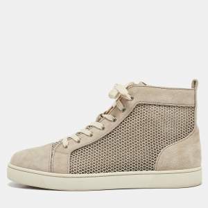 Christian Louboutin Grey Suede and Knit Fabric Rantus High Top Sneakers Size 44