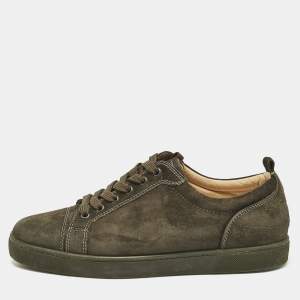 Christian Louboutin Dark Green Suede Louis Junior Sneakers Size 43