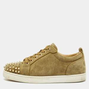 Christian Louboutin Green Suede Louis Junior Spikes Low Top Sneakers Size 40