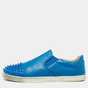 Christian Louboutin Blue Leather Boat Candy Skate Slip On Sneakers Size 40.5