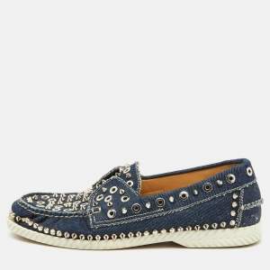 Christian Louboutin Blue Denim Studded Spikes Yacht Loafers Size 41.5