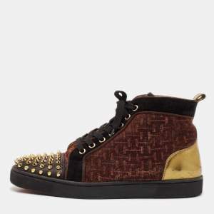 Christian Louboutin Multicolor Suede And Leather Louis Spikes High Top Sneakers Size 41