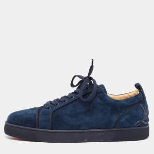 Christian Louboutin Navy Blue Suede Fun Louis Junior Sneakers Size 43.5