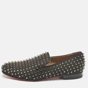 Christian Louboutin Black Canvas Dandelion Spikes Loafers Size 41.5