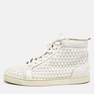 Christian Louboutin White Leather Louis Spike High Top Sneakers Size 44.5 