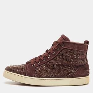 Christian Louboutin Purple Suede Strass Louis High Top Sneakers Size 44.5