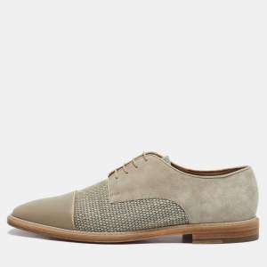 Christian Louboutin Grey/Beige Suede and Leather Oxfords Size 44.5